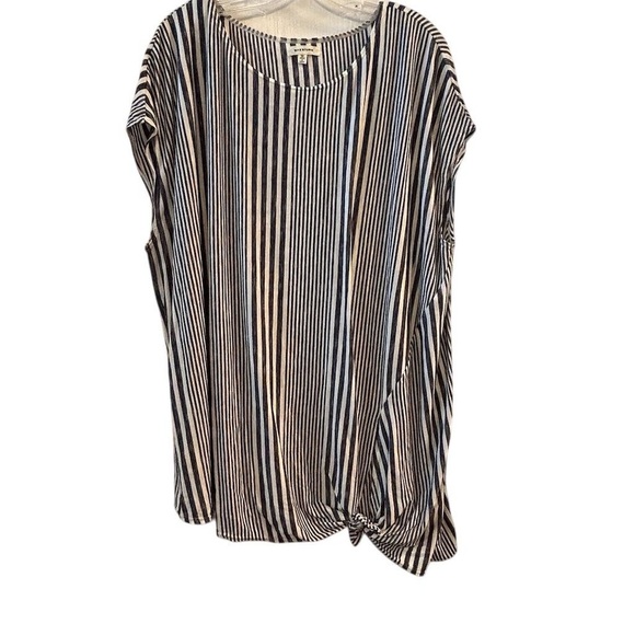 Max Studio Women's 3X Striped Knot Tie Blouse Multicolor Short Sleeve - Picture 6 of 9